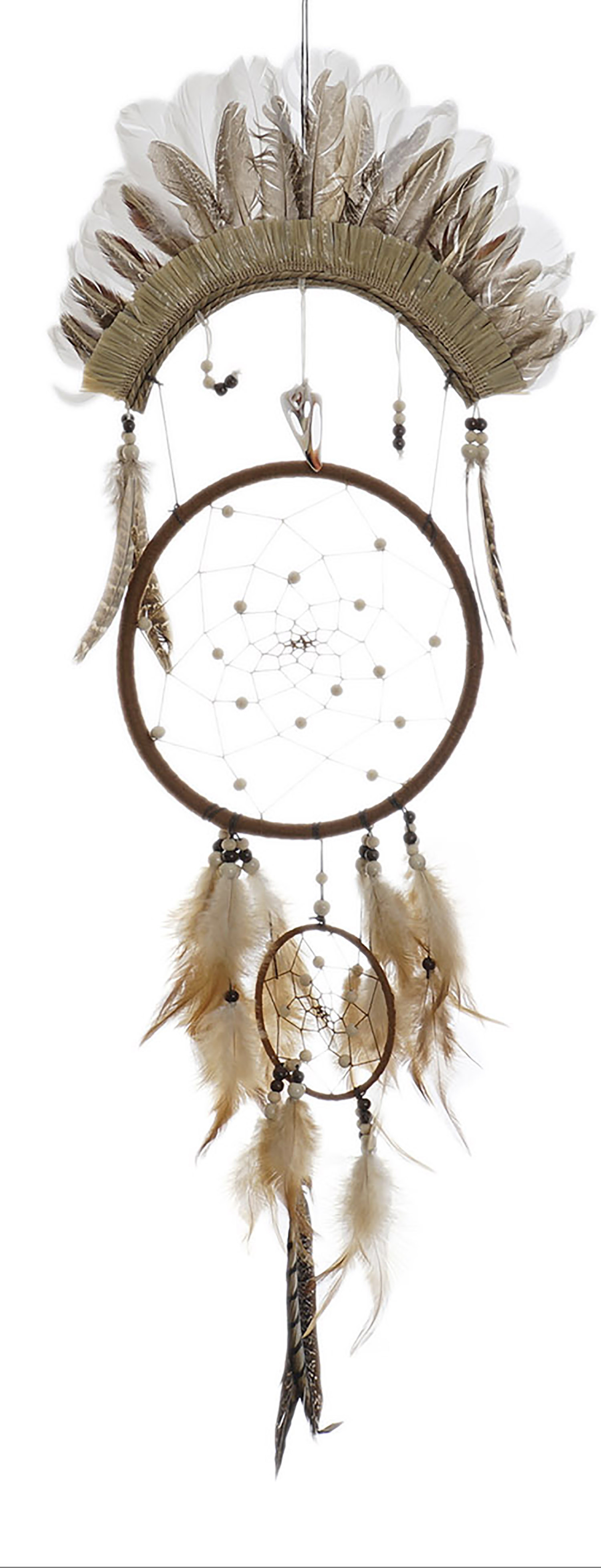 Dream catcher Grand Mur avec des Plumes, des couleurs Neutres. Ethniques design Bohème style Naturel 30X85 cm