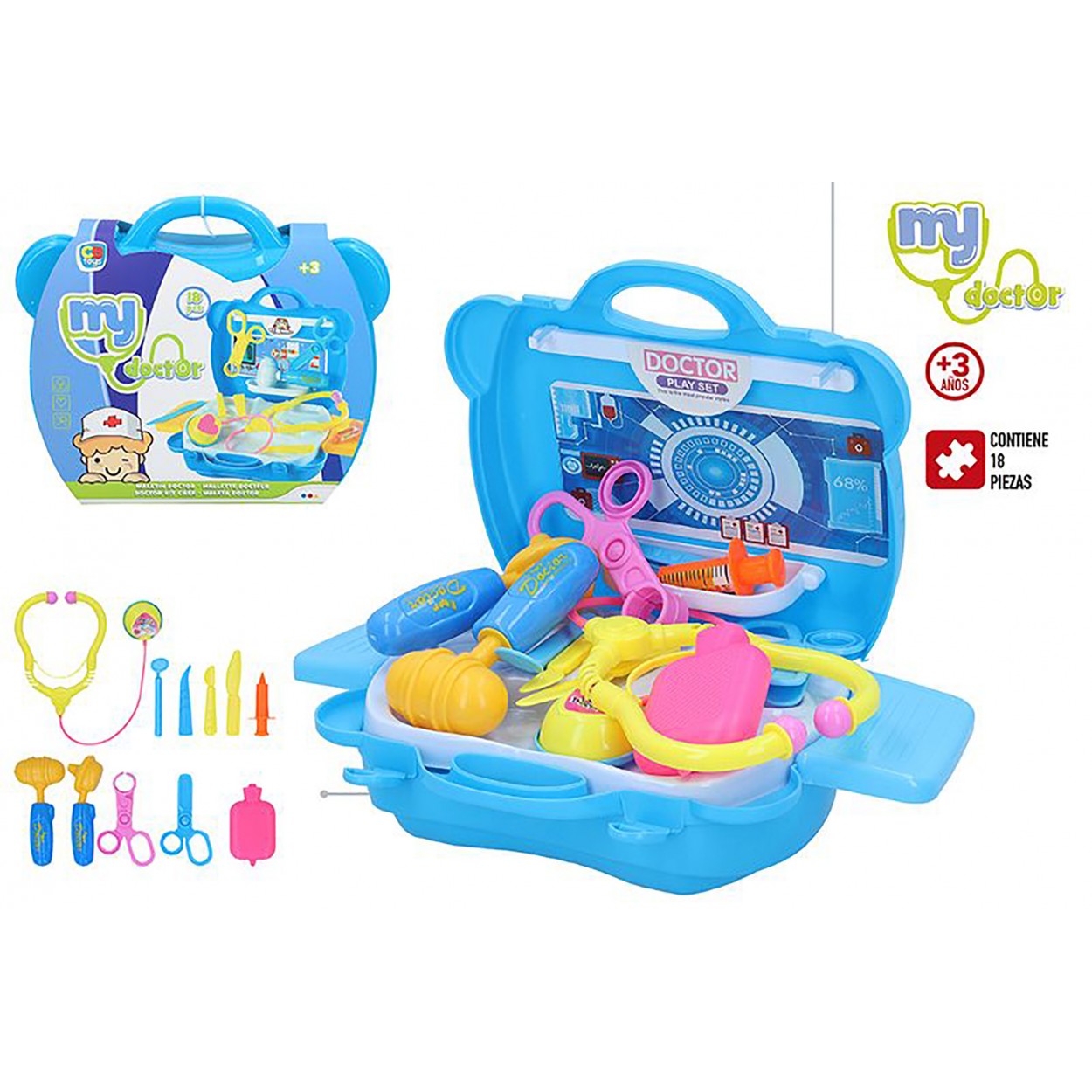 Maletín Doctor de Juguete Infantil 18 piezas.  Juegos de Medico para Niños y Niñas 23x9,5x19,5 cm