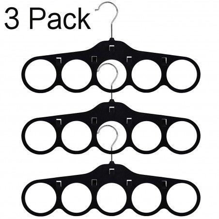 Cintres Noir Plusieurs x3 Velours avec des Trous, des Perchoirs 3 Pack en Velours Noir Placard 21x7x41 cm