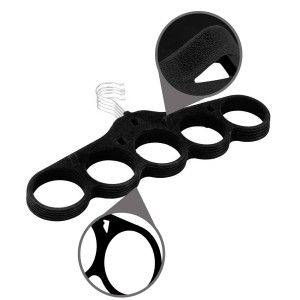 Perchas Negras Multiples x3 Terciopelo con Agujeros, Perchas Pack 3 en Terciopelo Negro para Armario 21x7x41 cm