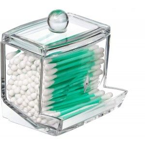 Dispensador de Bastoncillos Transparente en Acrílico, Accesorios de Baño Originales 9,3x8x9,9 cm