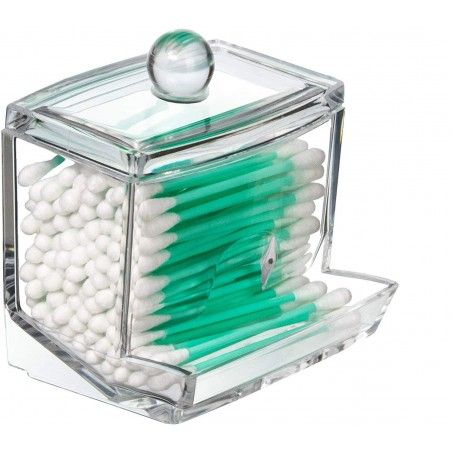 Dispensador de Bastoncillos Transparente en Acrílico, Accesorios de Baño Originales 9,3x8x9,9 cm