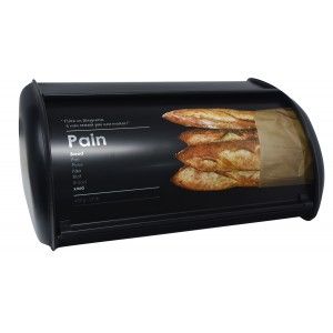 Panera Scatola di Metallo per Salvare il Pane, Coperchio scorrevole, con il Disegno di Pane, Nero Opaco, 14,5x34x23cm - Casa e