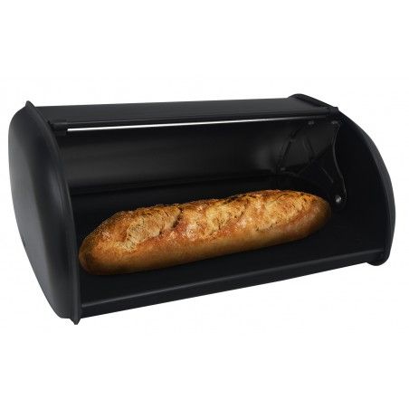 Panera Metal Box to Save the Bread, sliding Lid, with Drawing of Bread, Black Matte, 14,5x34x23cm - Home and more