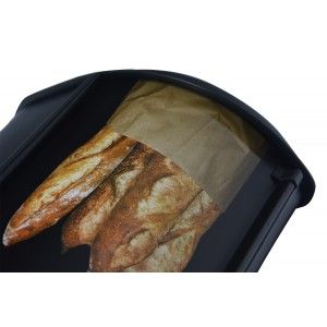 Panera de Metal, Caja para Guardar el Pan, Tapa deslizante, con Dibujo de Pan, Negro Mate, 14,5x34x23cm - Hogar y mas