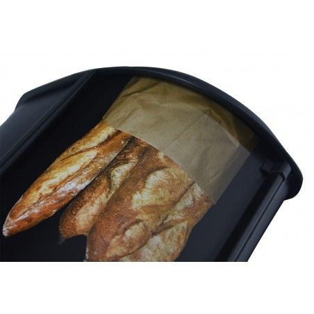 Panera Metal Box to Save the Bread, sliding Lid, with Drawing of Bread, Black Matte, 14,5x34x23cm - Home and more