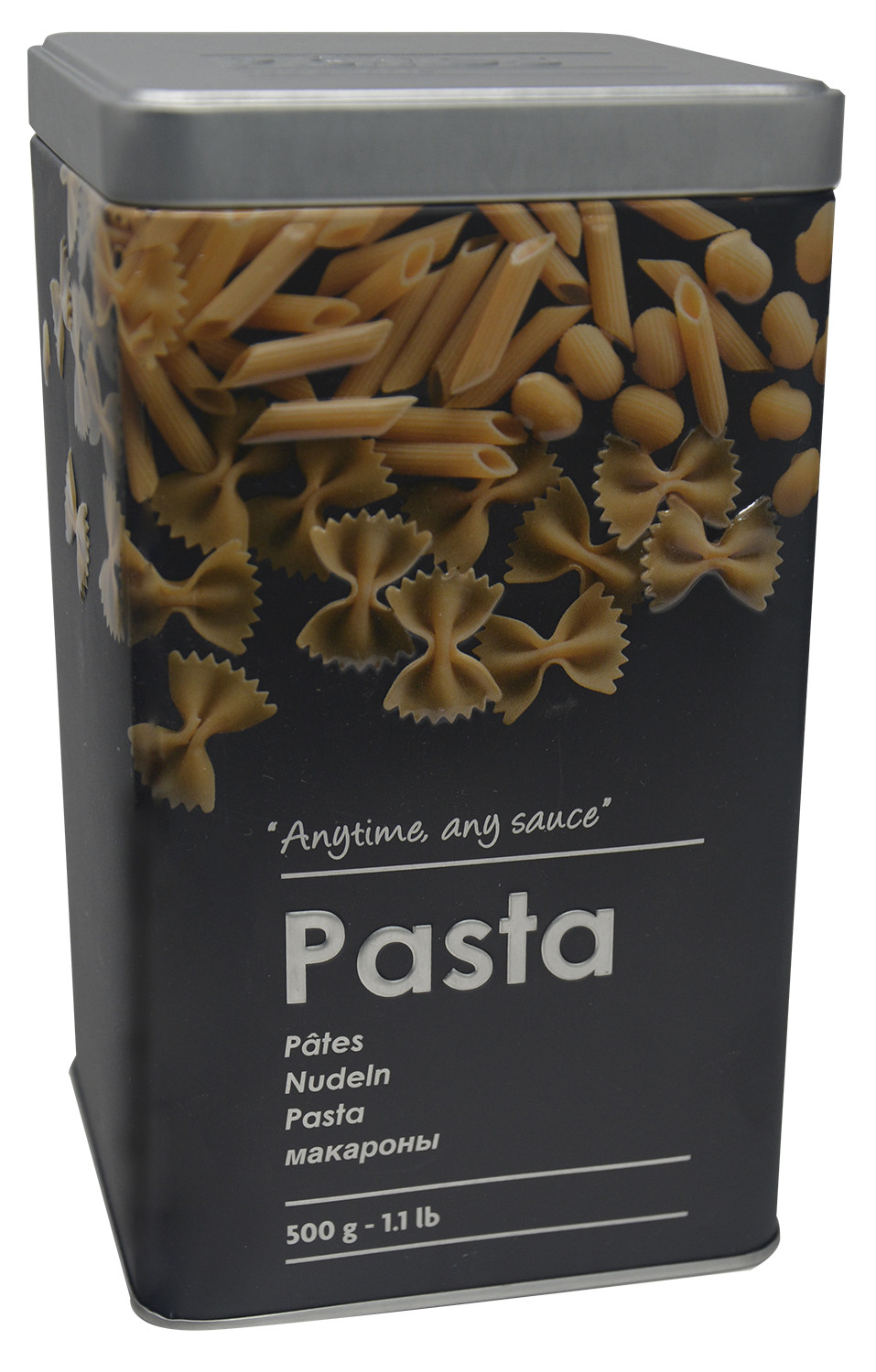 Caja para Pasta Metálica Moderna, Pasta Caja Negra y Plateada con Dibujos de Macarrones en Relieve, 18,5x10,5x10,5cm Hogar y Más