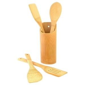 Set 4 Utensils, Utensils, Kitchen, Bambu, 2 Spoons and 2 Spatulas, Support with utensils kitchen, a 31.5 cm utensils