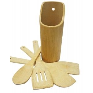 Set de 4 Ustensiles, Ustensiles de Cuisine, Bambu, 2 Cuillères et 2 Spatules, de Soutien avec des ustensiles de cuisine,
