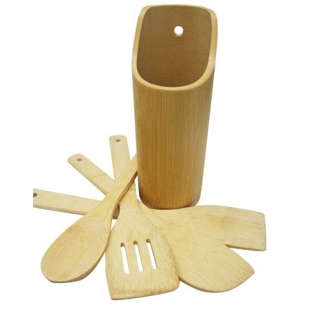 Set 4 Utensils, Utensils, Kitchen, Bambu, 2 Spoons and 2 Spatulas, Support with utensils kitchen, a 31.5 cm utensils