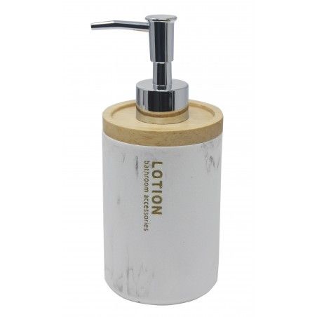 Dispenser in Resina Bianca, con un Coperchio di Bambù, Dispenser con finitura del Marmo, Eleganti e Moderni, 18x7,5 cm - Casa e