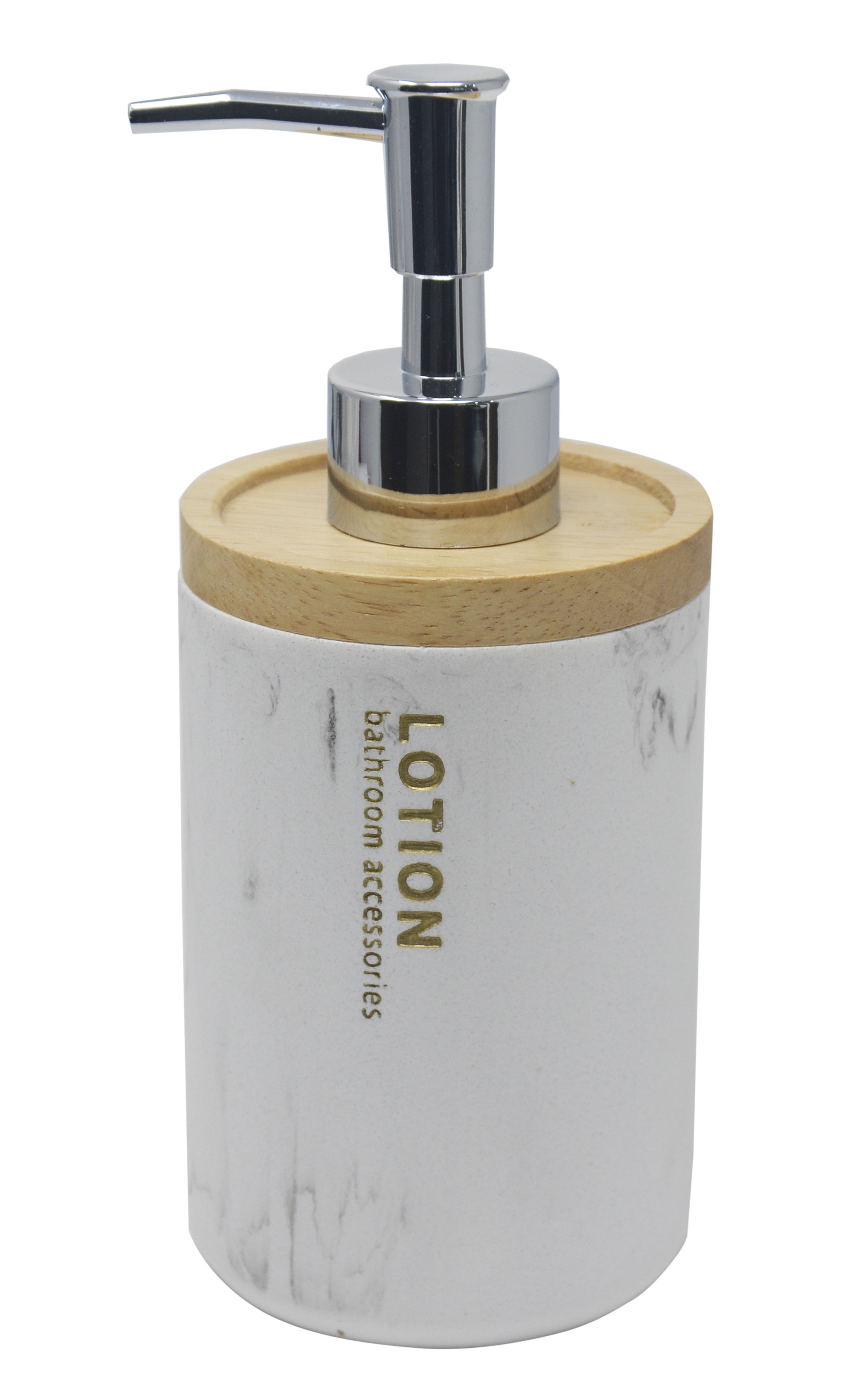 Dispenser White Resin with a Lid of Bamboo, Dispenser with finish of Marble, Elegant/Modern, 18x7,5cm - Home and More