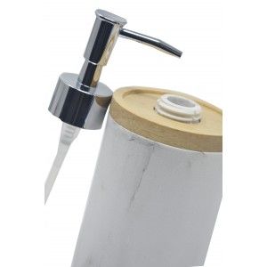 Dosificador Blanco de Resina con Tapa de Bambu, Dosificador con acabado de Marmol, Elegante/Moderno 18x7,5cm - Hogar y Más