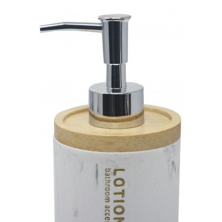 Dispenser White Resin with a Lid of Bamboo, Dispenser with finish of Marble, Elegant/Modern, 18x7,5cm - Home and More