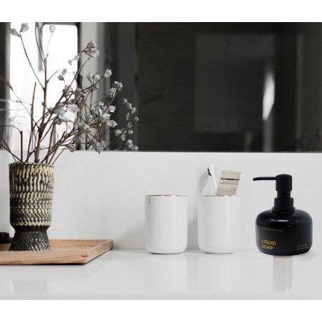 Dispenser in Resina Nera Circolare, Dispenser con finitura Lucida, Chic/Moderno, 14x9,5 cm - Casa e altro ancora