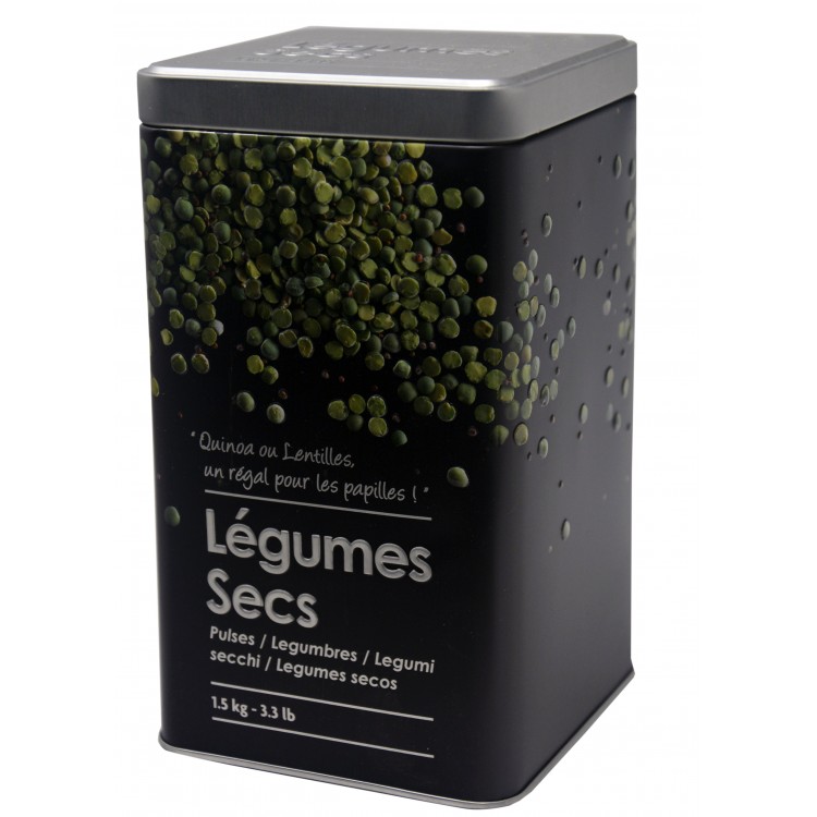 Box Legumes, Metallic, Modern, Legumes, Black Box and Silver with Drawings of Vegetables, Embossed 10,5x18,5cm - Home and More