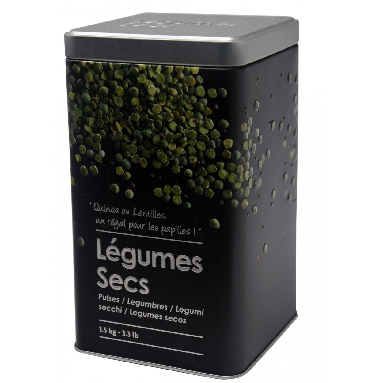 Box Legumes, Metallic, Modern, Legumes, Black Box and Silver with Drawings of Vegetables, Embossed 10,5x18,5cm - Home and More