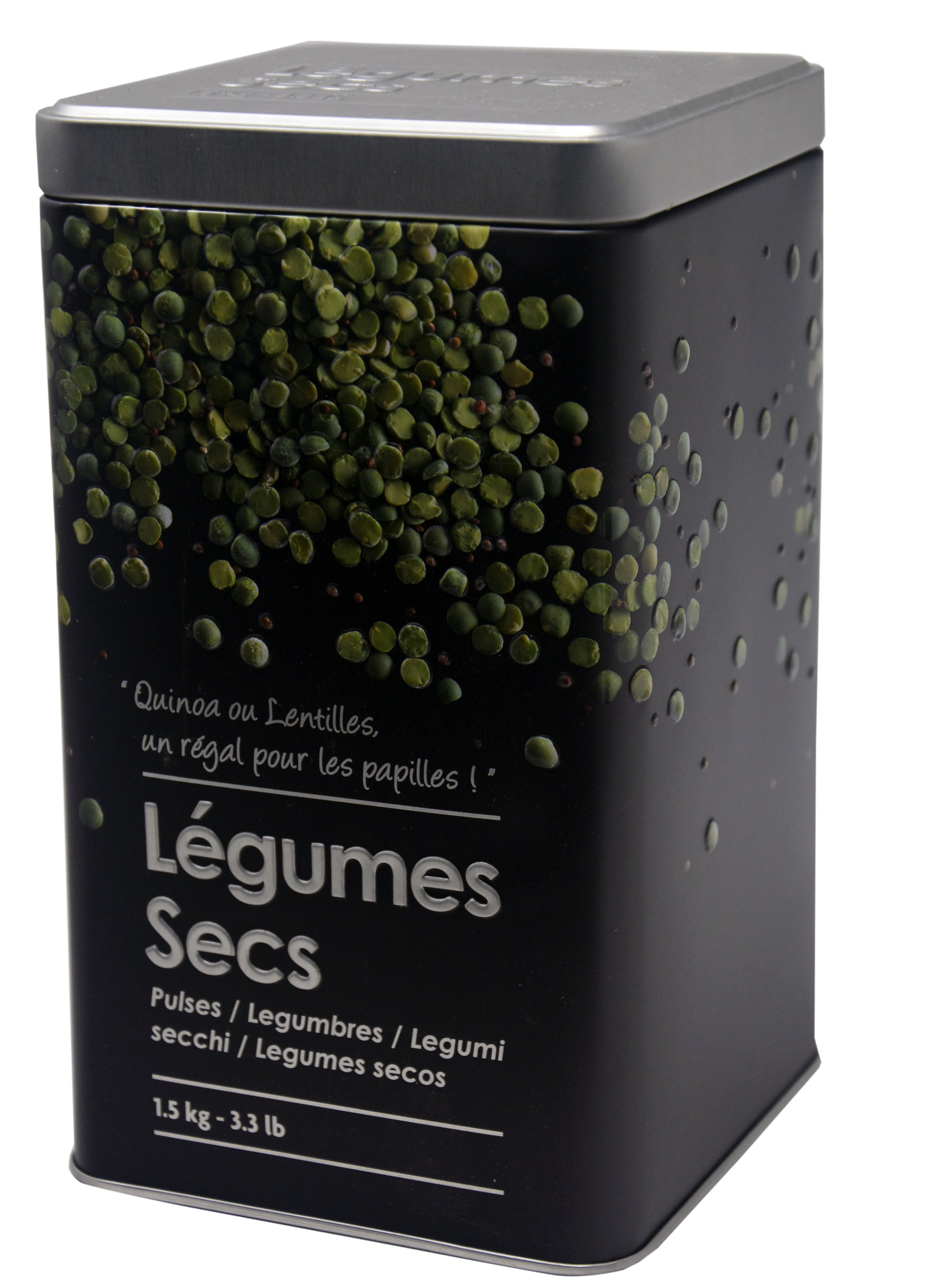 Box Legumes, Metallic, Modern, Legumes, Black Box and Silver with Drawings of Vegetables, Embossed 10,5x18,5cm - Home and More