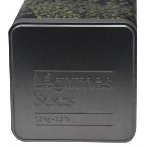 Caja Legumbres Metálica Moderna, Legumbres Caja Negra y Plateada con Dibujos de Legumbres en Relieve 10,5x18,5cm - Hogar y Más