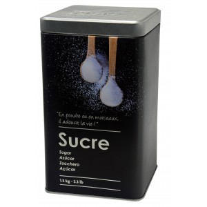 Boîte à Sucre Métallique, Moderne, Sucre-Fort, Noir et Argent à motif Sucre de Secours 10,5x18,5cm - Maison et Plus