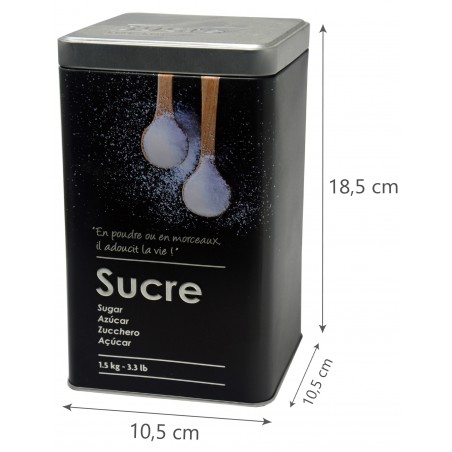 Boîte à Sucre Métallique, Moderne, Sucre-Fort, Noir et Argent à motif Sucre de Secours 10,5x18,5cm - Maison et Plus