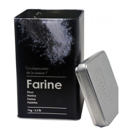 Box Flour Metal Modern Flour Box Black and Silver with Designs of Flour in Relief 10,5x18,5cm - Home and More
