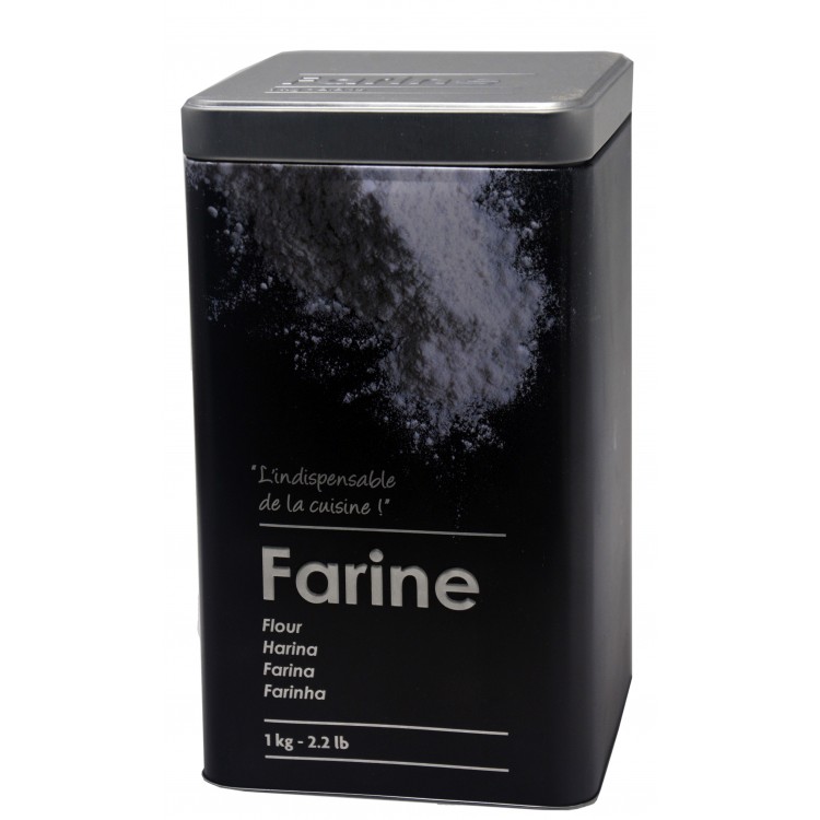 Box Flour Metal Modern Flour Box Black and Silver with Designs of Flour in Relief 10,5x18,5cm - Home and More