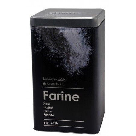 Box Flour Metal Modern Flour Box Black and Silver with Designs of Flour in Relief 10,5x18,5cm - Home and More