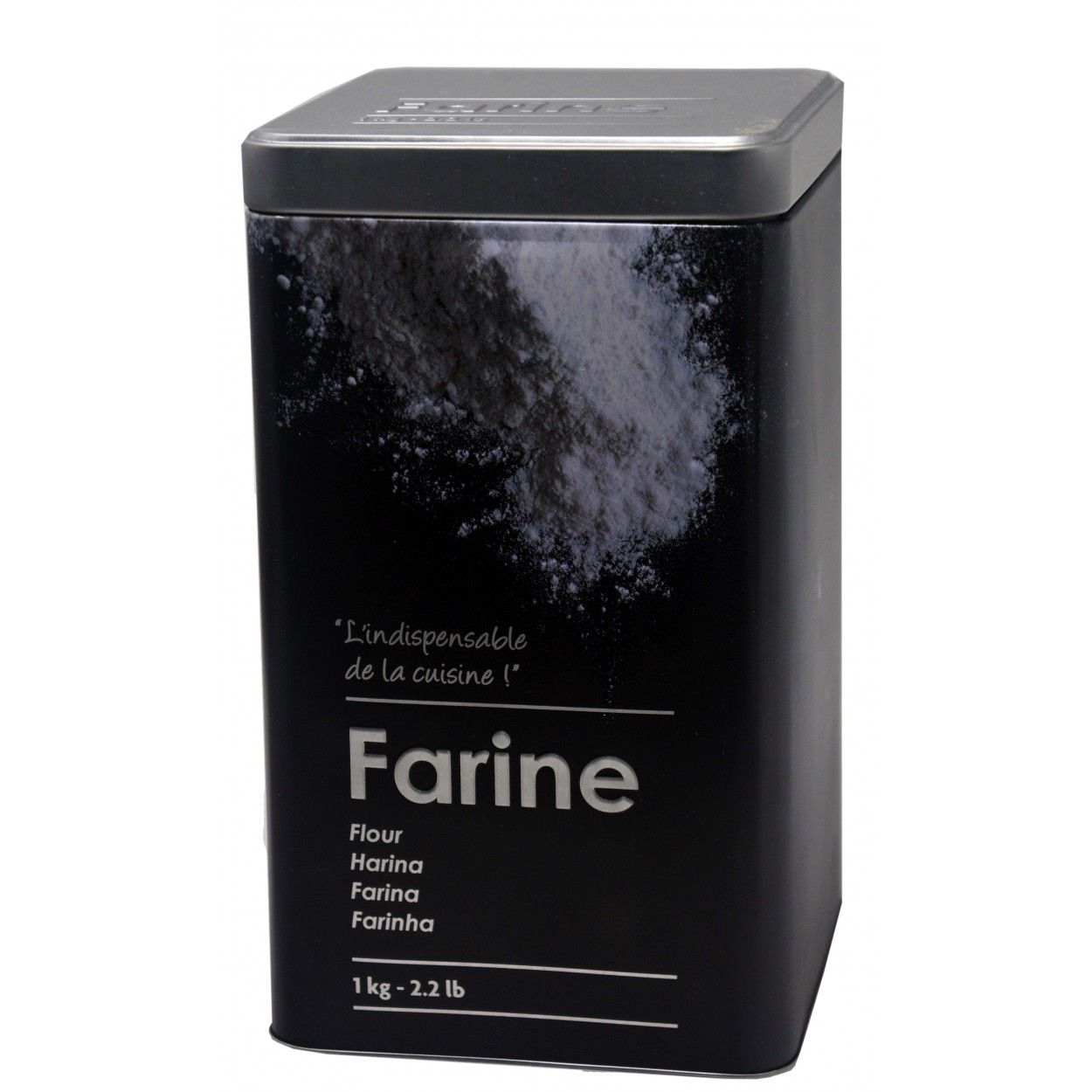 Box Flour Metal Modern Flour Box Black and Silver with Designs of Flour in Relief 10,5x18,5cm - Home and More