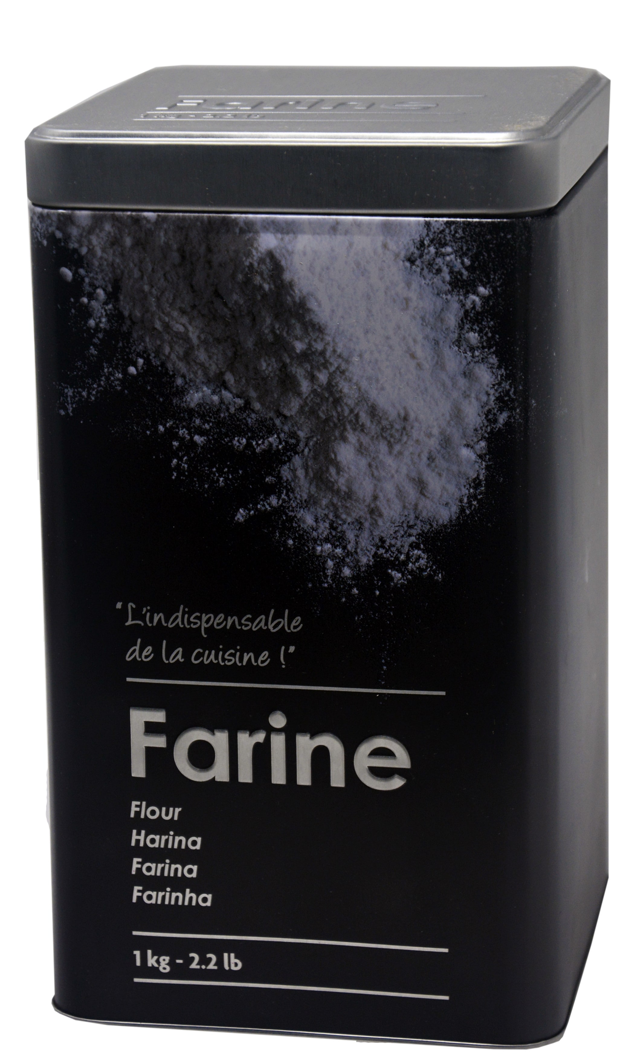 Box Flour Metal Modern Flour Box Black and Silver with Designs of Flour in Relief 10,5x18,5cm - Home and More