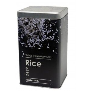 Boîte de Riz en Métal Modernes de Riz de la Boîte de Noir et de l'Argent en Relief, avec des Photos de Grains de Riz,