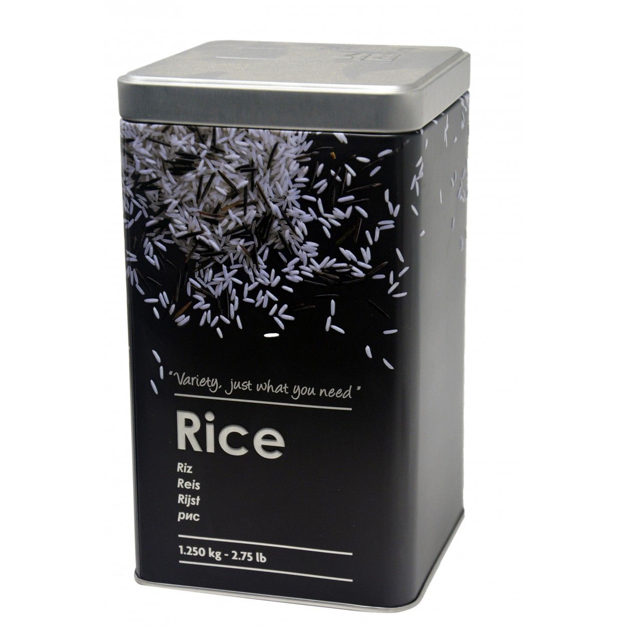 Box Rice Metal Modern Rice Box Black and Silver in Relief, with Pictures of Grains of Rice, 10,5x18,5cm - Home and More
