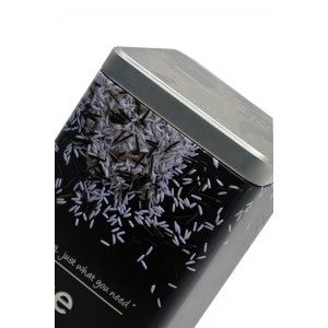 Boîte de Riz en Métal Modernes de Riz de la Boîte de Noir et de l'Argent en Relief, avec des Photos de Grains de Riz,