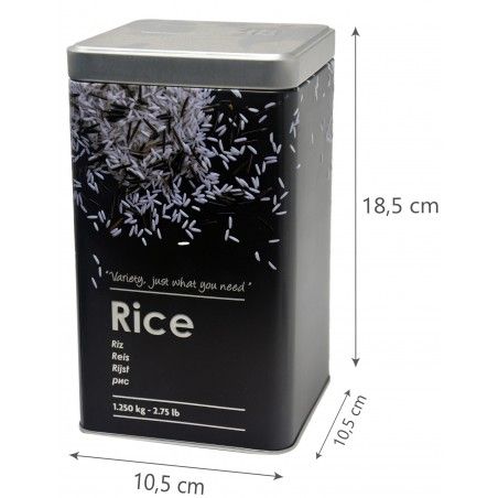 Boîte de Riz en Métal Modernes de Riz de la Boîte de Noir et de l'Argent en Relief, avec des Photos de Grains de Riz,