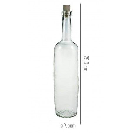 Bottle Clear Glass 0.75 L with Cork for Closure, Smooth Design and Clean 7,5X29,3 - Home and More