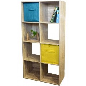 Bibliothèque en Bois avec 8 Compartiments, Plateau en Bois Original et Moderne.La décoration d'intérieur, 133,5x32,5x67,5 cm