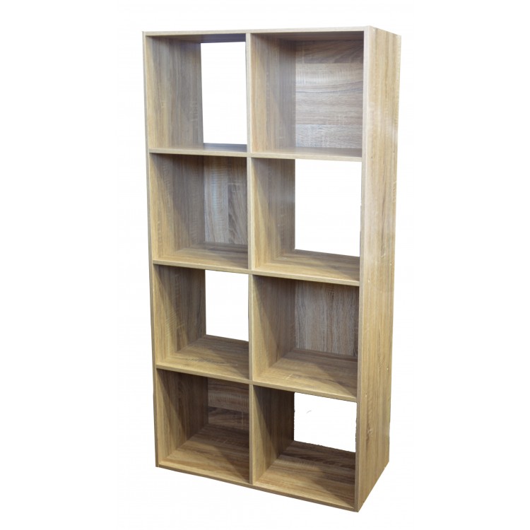 Bibliothèque en Bois avec 8 Compartiments, Plateau en Bois Original et Moderne.La décoration d'intérieur, 133,5x32,5x67,5 cm