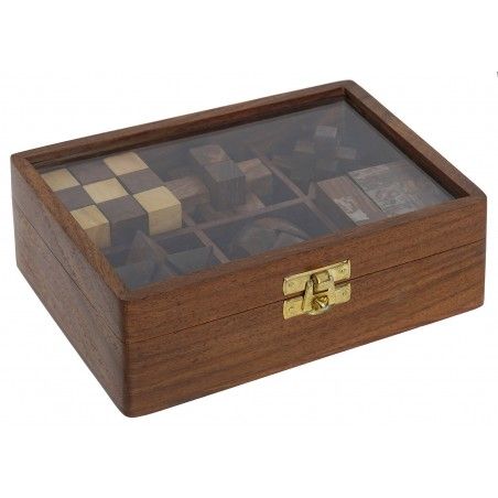 Gioco Puzzle in Legno 6 in 1, 3D Puzzle, Adolescenti e Adulti, Sheesham Ottone Puzzle, 17,5x12x6cm - Casa e altro ancora