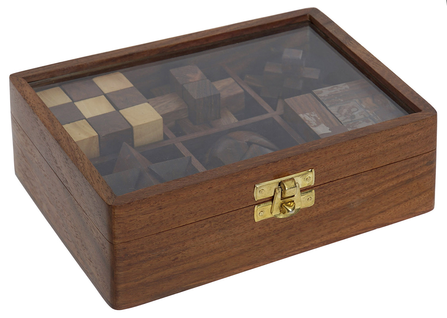Gioco Puzzle in Legno 6 in 1, 3D Puzzle, Adolescenti e Adulti, Sheesham Ottone Puzzle, 17,5x12x6cm - Casa e altro ancora