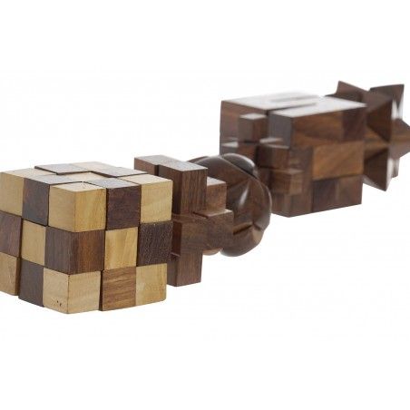 Game Wooden Puzzle 6 in 1, 3D Puzzle Adolescents and Adults, Sheesham Brass Puzzle, 17,5x12x6cm - Home and More