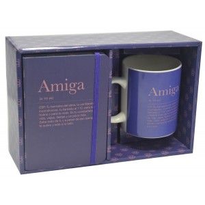 Set de Regalo Taza con Libreta, Significado "Amiga" 300mL, 8x9,5x8cm -Hogar y Más