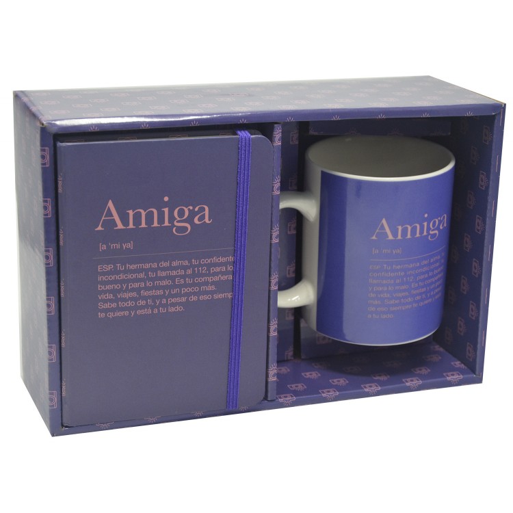 Set de Regalo Taza con Libreta, Significado "Amiga" 300mL, 8x9,5x8cm -Hogar y Más