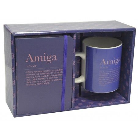 Set de Regalo Taza con Libreta, Significado "Amiga" 300mL, 8x9,5x8cm -Hogar y Más