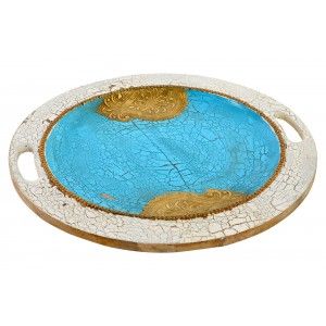 Plateau Décoratif Bleu Vintage, Plateaux De Rangement En Bois. Décoration de Table 37X37X3,5 cm