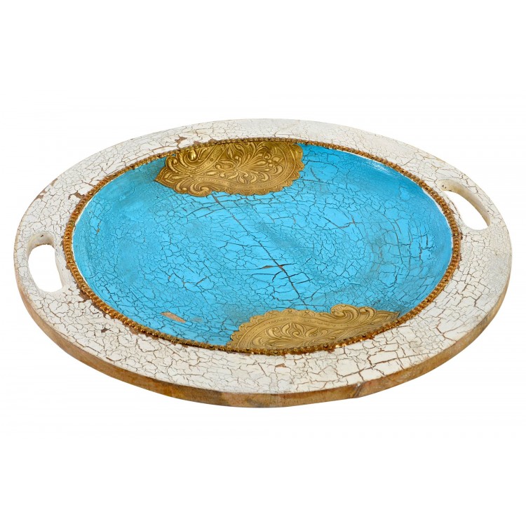 Plateau Décoratif Bleu Vintage, Plateaux De Rangement En Bois. Décoration de Table 37X37X3,5 cm
