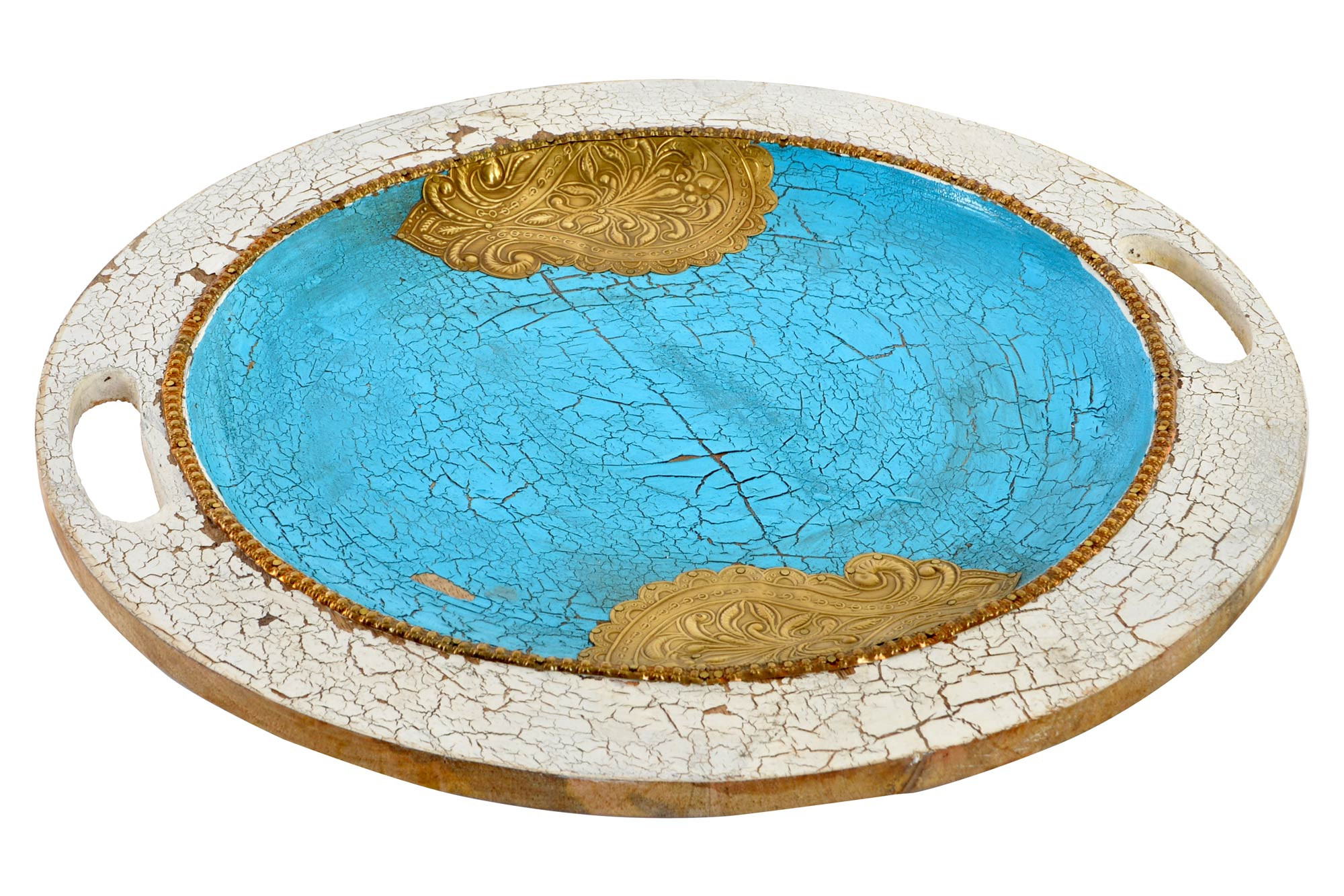 Plateau Décoratif Bleu Vintage, Plateaux De Rangement En Bois. Décoration de Table 37X37X3,5 cm
