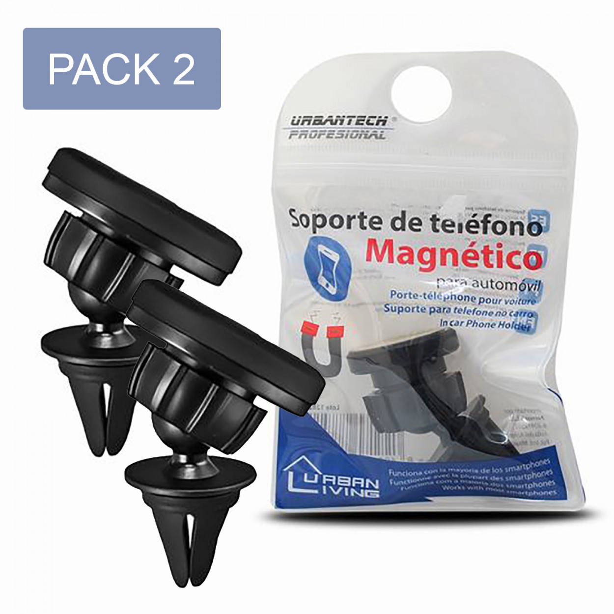 Mobile stand Magnétique pour Voiture, lot de 2 Crochets Tournants de Téléphone Universel de la Grille de la Maison et de la Plus