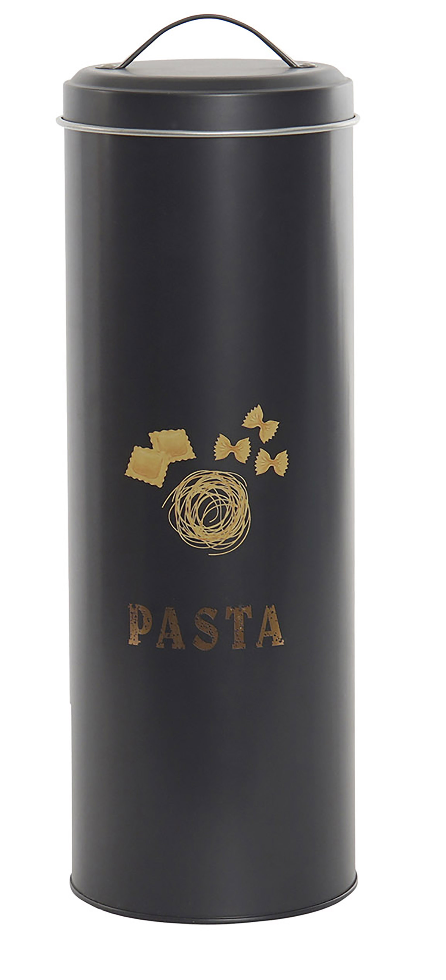 Pentola di Pasta Nera di Metallo 3000 ML, Spaghetti Vaso di Stoccaggio con coperchio in Metallo 10,8x10,8x32,8 cm