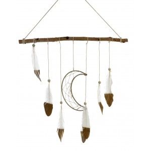 Feather Decoration Hanging, Wooden Moon Decorative for Bedroom 45X1,5X50 cm