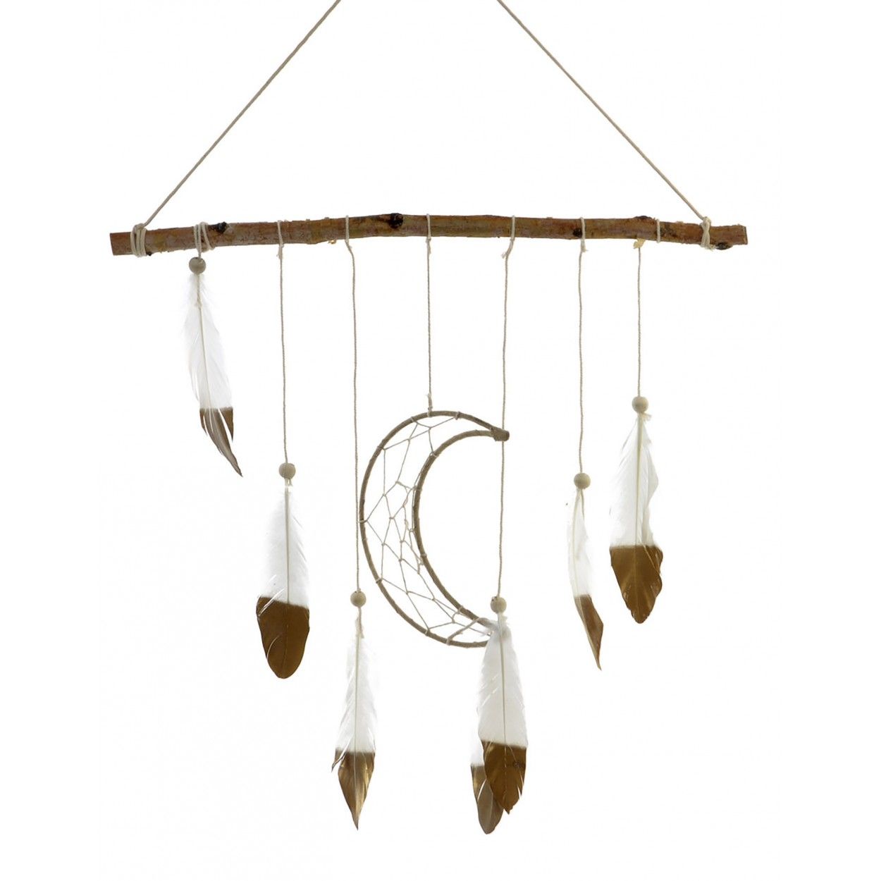 Plumas Decoración Colgante de Madera, Luna Decorativa para Dormitorio 45X1,5X50 cm